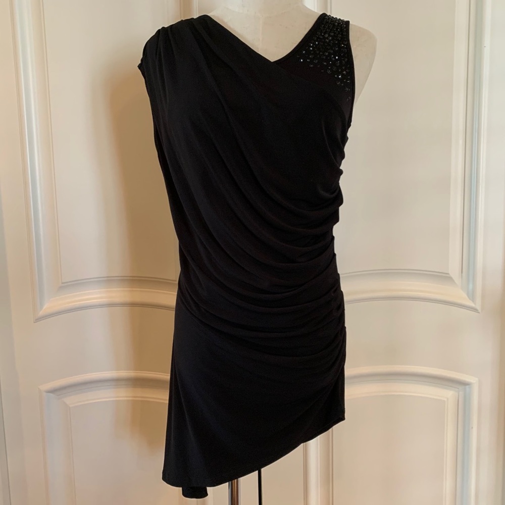 CACH’E Black Embellished Asymmetrical Top, Size L